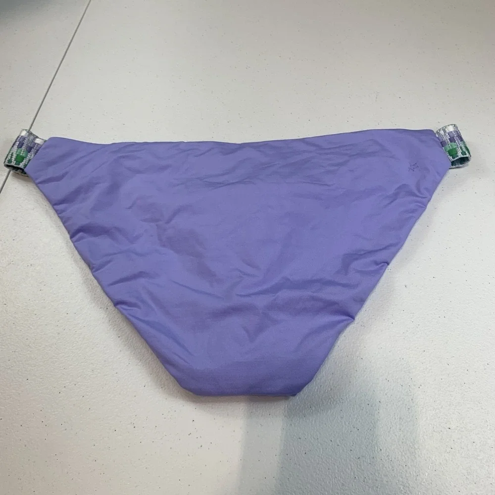 Becca Womens Bikini Bottom Swim L‎ American Tab Side Hipster Purple Embroidered